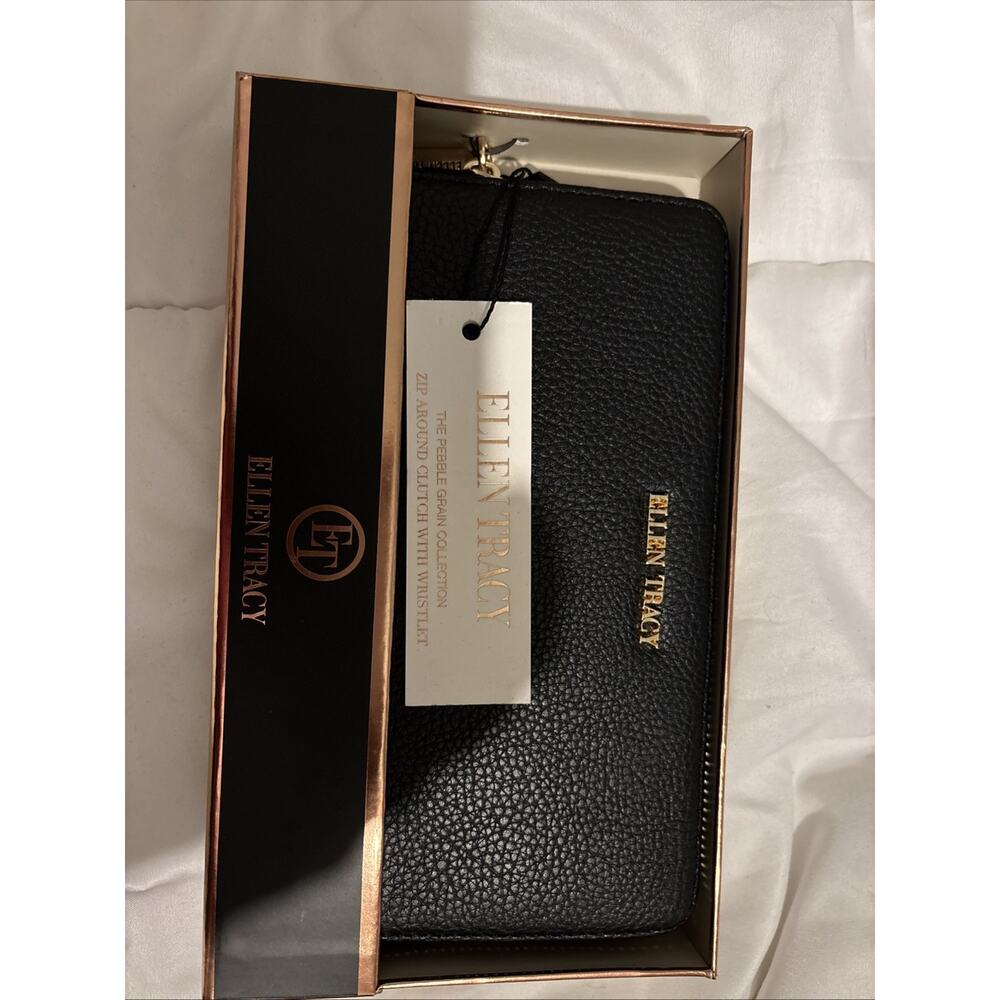 Ellen Tracy Zip Around Clutch With Detachable Wristlet New Black
